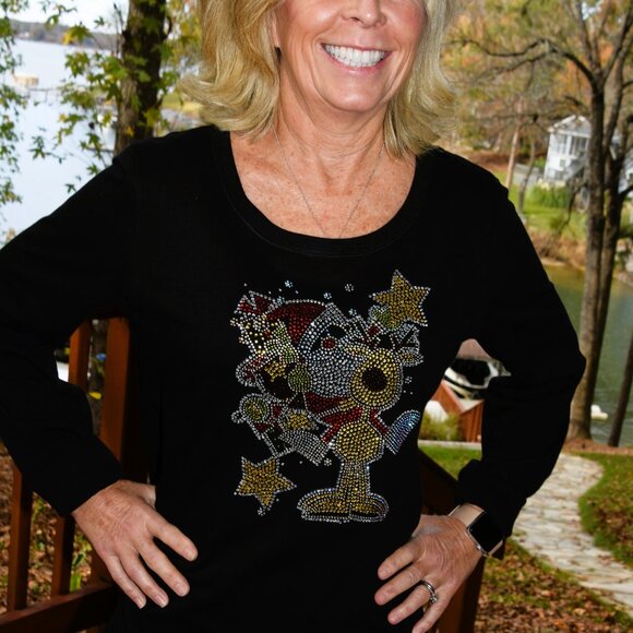 Christmas Santa & Reindeer   rhinestone  long Sleeve Shirt S M L XL XXL 1X… - Picture 7 of 7